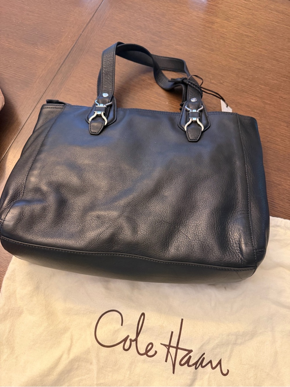 Cole Haan Black Leather Shoulder Tote with Front Zip - Picture 2 of 4